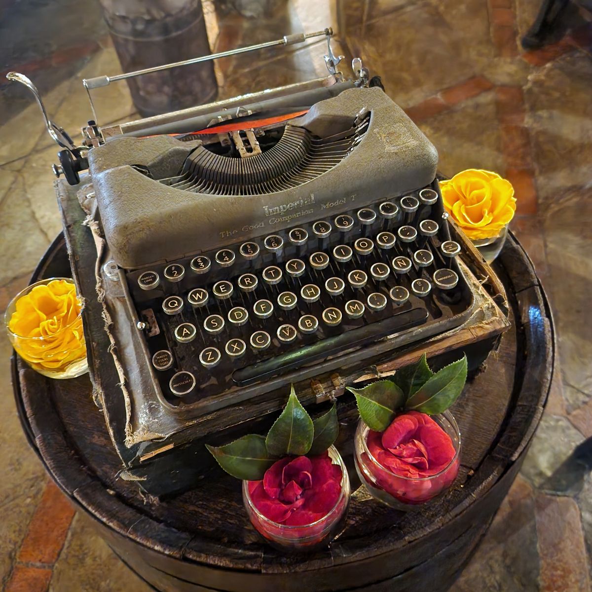 closeup of an old typewriter decoration in a restaurant